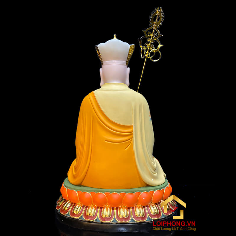 Tượng Địa Tạng Vương Bồ Tát bằng bột đá tọa đài sen vẽ gấm viền vàng cao 40, 48, 65 cm