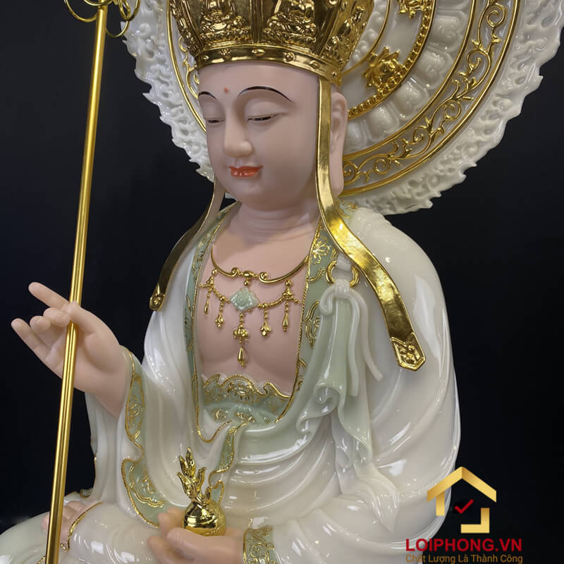 Tượng Địa Tạng Vương Bồ Tát bằng bột đá cẩm thạch thiên thanh cả đế bát giác