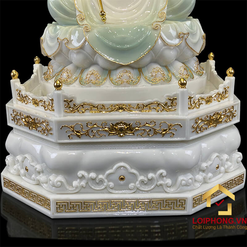Tượng Địa Tạng Vương Bồ Tát bằng bột đá cẩm thạch thiên thanh cả đế bát giác