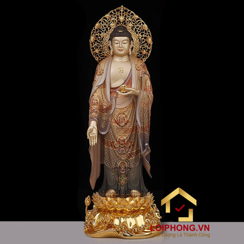 Tượng phật A Di Đà đứng bằng đồng men cổ ấn bảo cao  48 – 65 – 90 – 106 cm