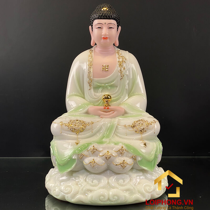 Tượng Phật A Di Đà bằng bột đá cẩm thạch thiên thanh cao 30-40-48 cm