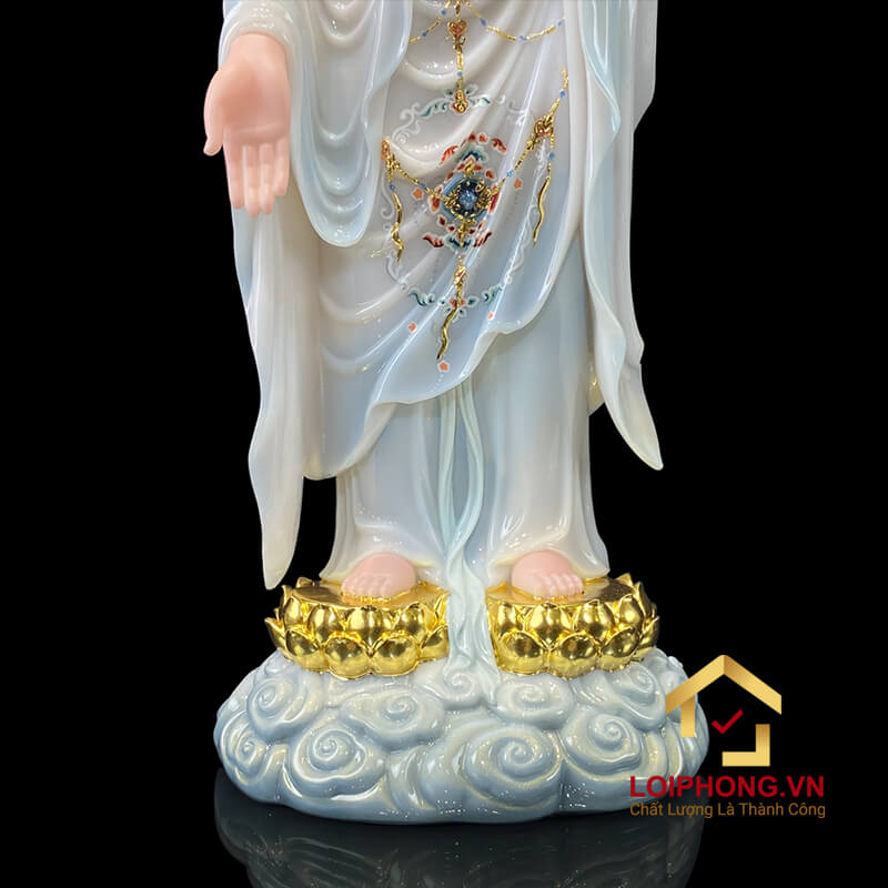 Tượng Phật A Di Đà đứng đế mây bằng bột đá sơn cao cấp viền hoa có hào quang cao 48-65-90cm