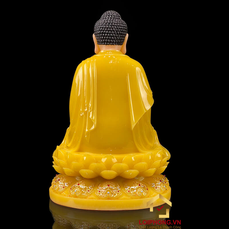 Tượng Phật A Di Đà Ngồi Đế Hoa Sen Bằng Bột Đá Thạch Anh Viền Vàng cao 30 - 65cm