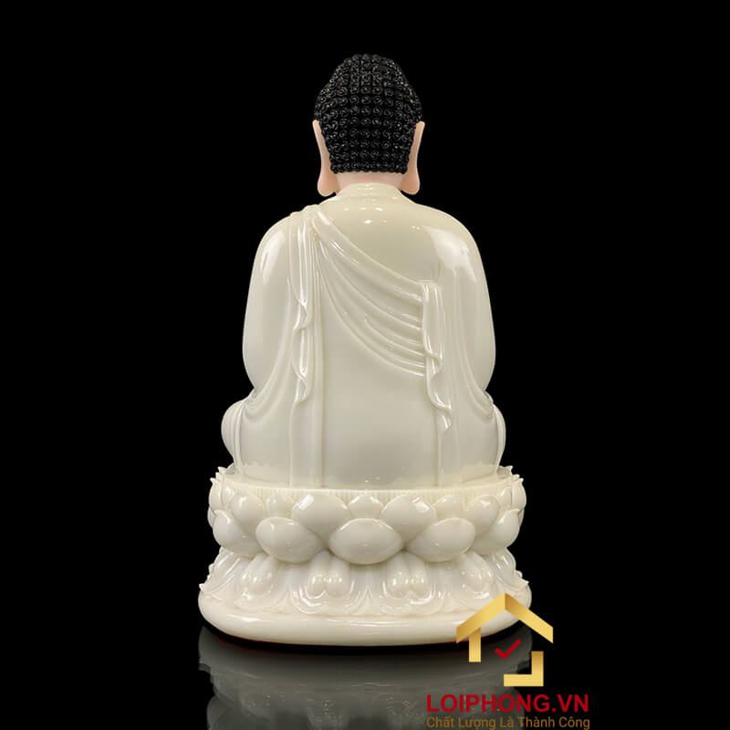 Tượng Phật A Di Đà Ngồi Đế Hoa Sen Bằng Bột Đá Trắng cao 30 - 48cm