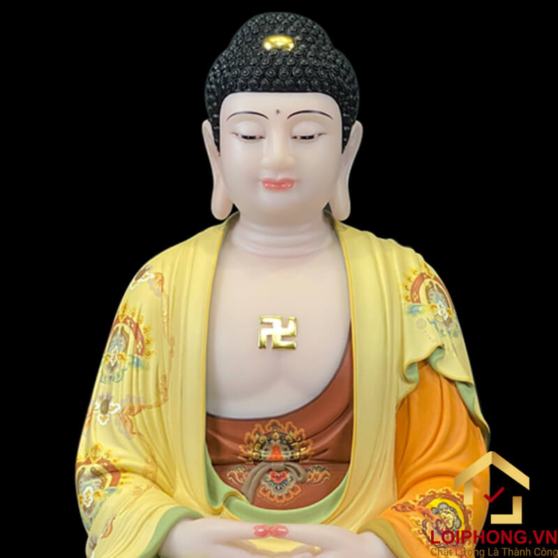 Tượng Phật A Di Đà Ngồi Đài Sen Bằng Bột Đá Vẽ Gấm Cao 40 - 65 cm