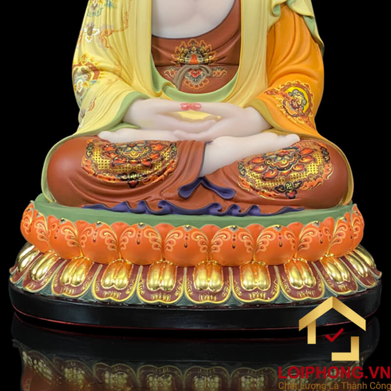 Tượng Phật A Di Đà Ngồi Đài Sen Bằng Bột Đá Vẽ Gấm Cao 40 - 65 cm