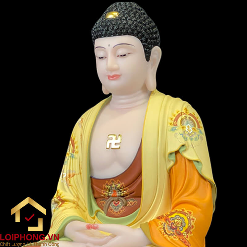 Tượng Phật A Di Đà Ngồi Đài Sen Bằng Bột Đá Vẽ Gấm Cao 40 - 65 cm