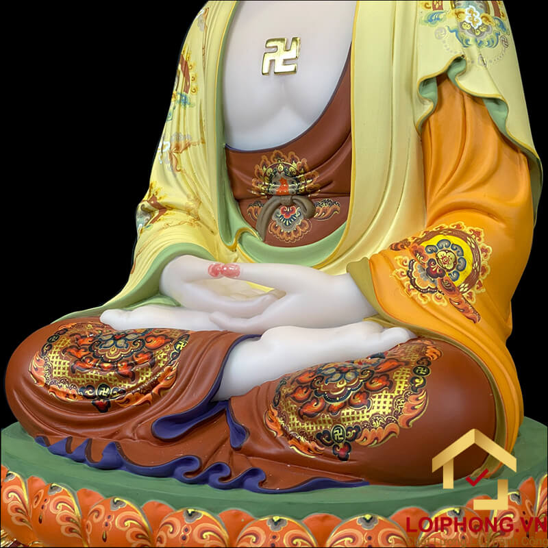 Tượng Phật A Di Đà Ngồi Đài Sen Bằng Bột Đá Vẽ Gấm Cao 40 - 65 cm