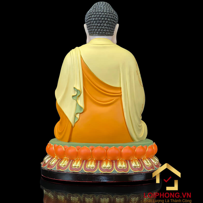 Tượng Phật A Di Đà Ngồi Đài Sen Bằng Bột Đá Vẽ Gấm Cao 40 - 65 cm