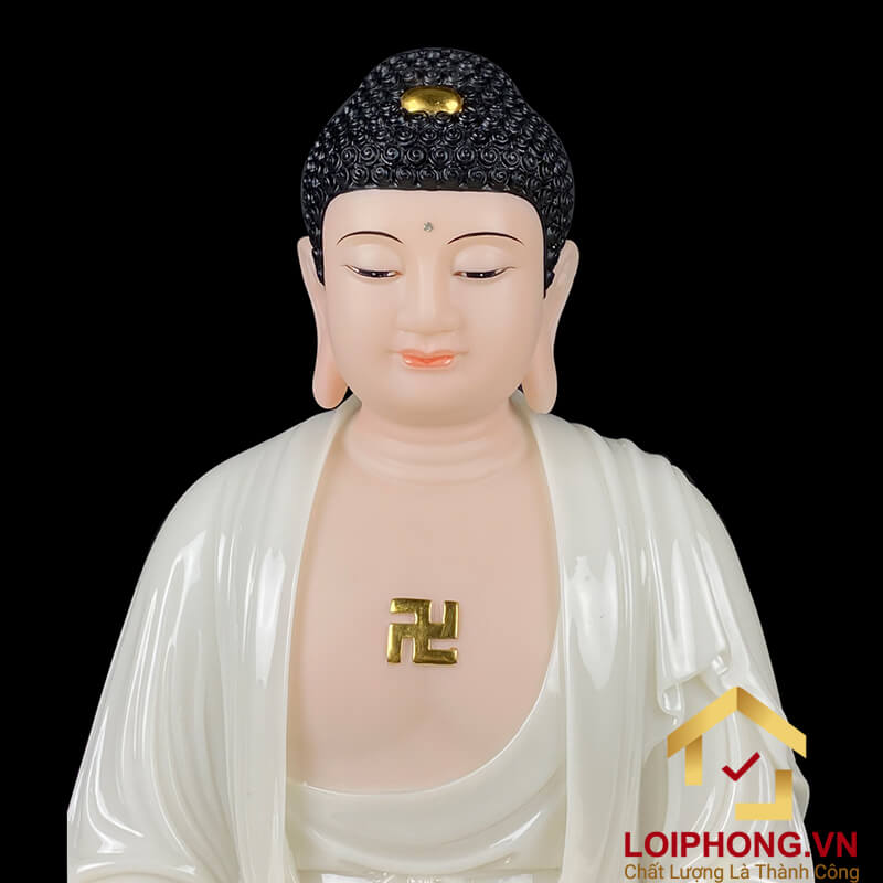 Tượng phật A Di Đà bột đá trắng da hồng cao  30 – 40 – 48 – 65 cm