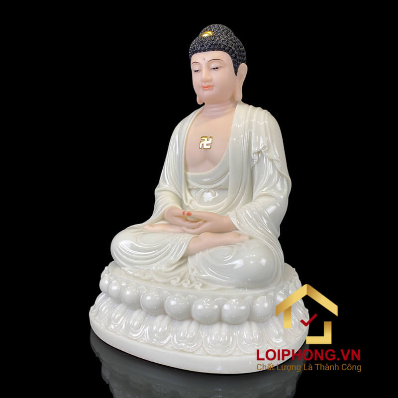 Tượng phật A Di Đà bột đá trắng da hồng cao  30 – 40 – 48 – 65 cm