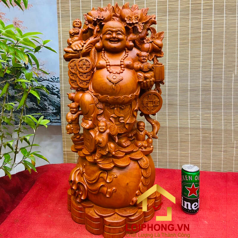 Tượng Phật Di Lặc gánh đào kích thước 70x32x30 cm