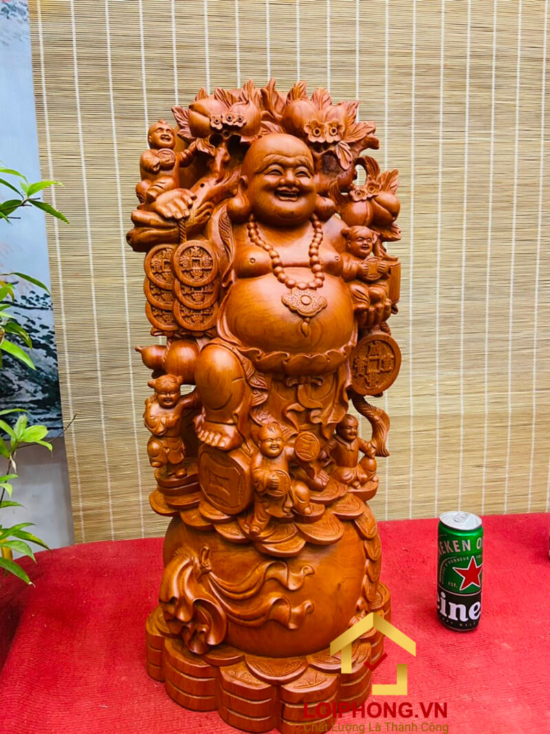 Tượng Phật Di Lặc gánh đào kích thước 70x32x30 cm