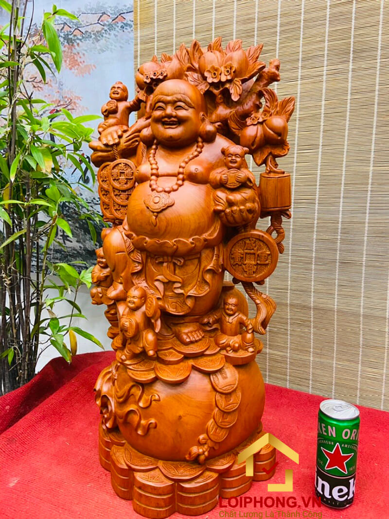 Tượng Phật Di Lặc gánh đào kích thước 70x32x30 cm