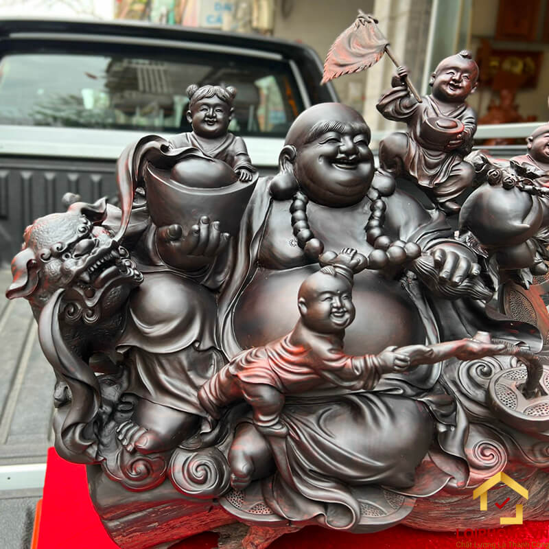 Tượng Phật Di Lặc ngũ phúc kích thước 62x60x40 cm