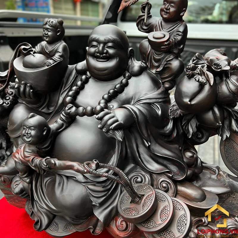 Tượng Phật Di Lặc ngũ phúc kích thước 62x60x40 cm