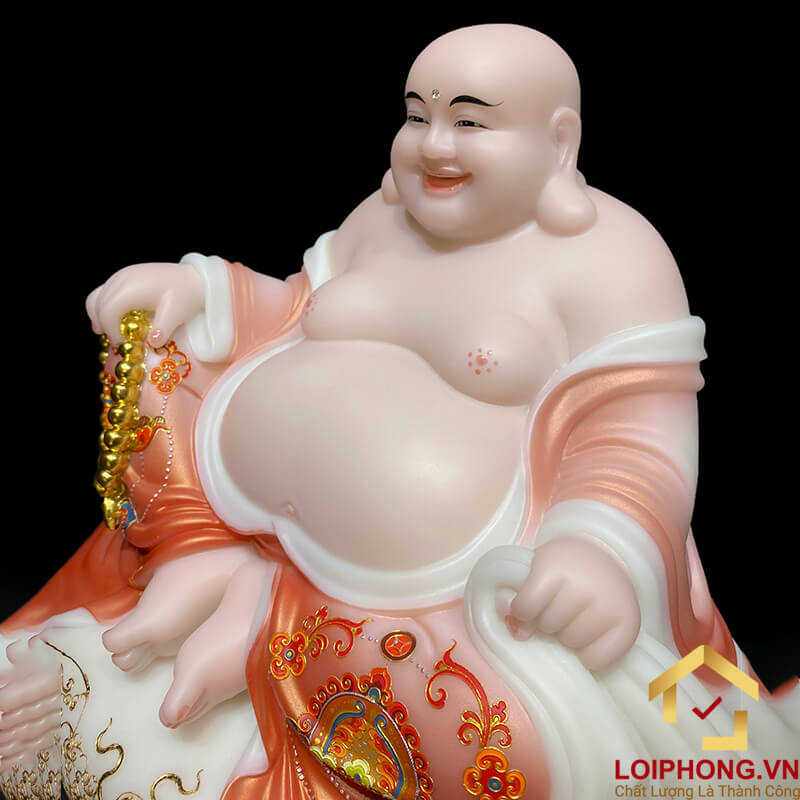 Tượng Phật Di Lặc Ngồi Túi Tiền Sơn Đỏ Bằng Bột Đá Cao 30cm, 40cm và 48cm
