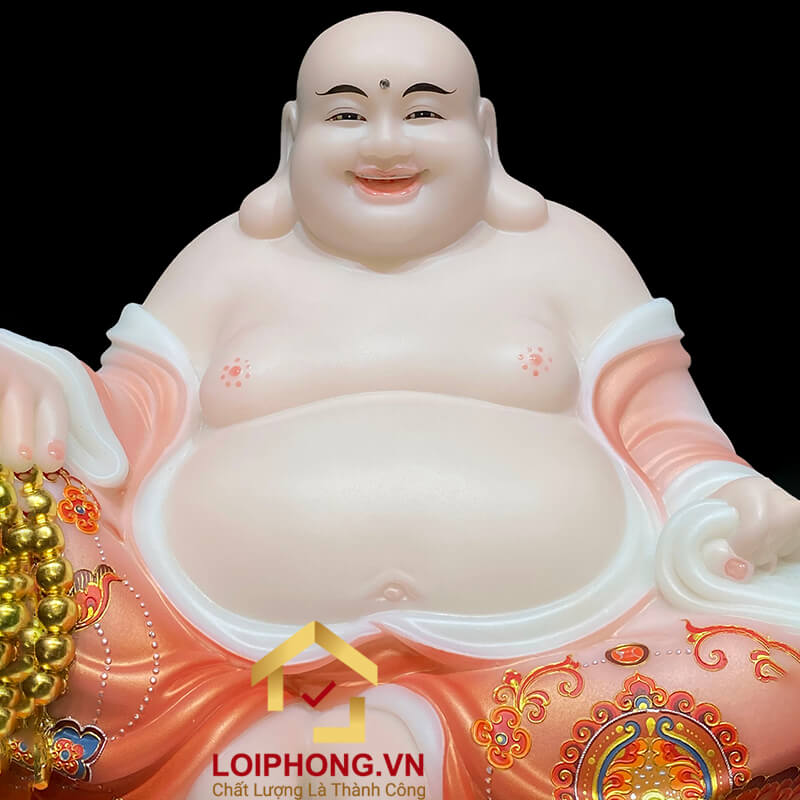 Tượng Phật Di Lặc Ngồi Túi Tiền Sơn Đỏ Bằng Bột Đá Cao 30cm, 40cm và 48cm