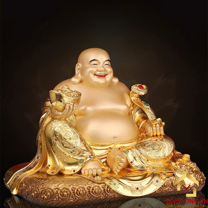 Tượng Phật Di Lặc Ngồi, Bằng Đồng Dát Vàng kích thước 48cm x 34cm x 40cm