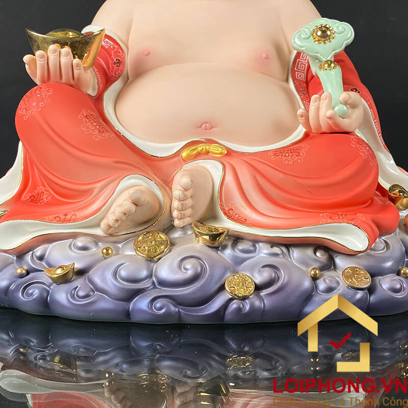Tượng Phật Di Lặc Ngồi Đế Mây Bằng Sứ Sơn Đỏ cao 40cm, 48cm