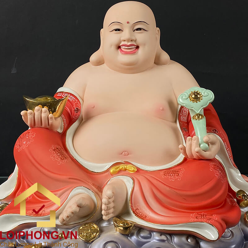 Tượng Phật Di Lặc Ngồi Đế Mây Bằng Sứ Sơn Đỏ cao 40cm, 48cm
