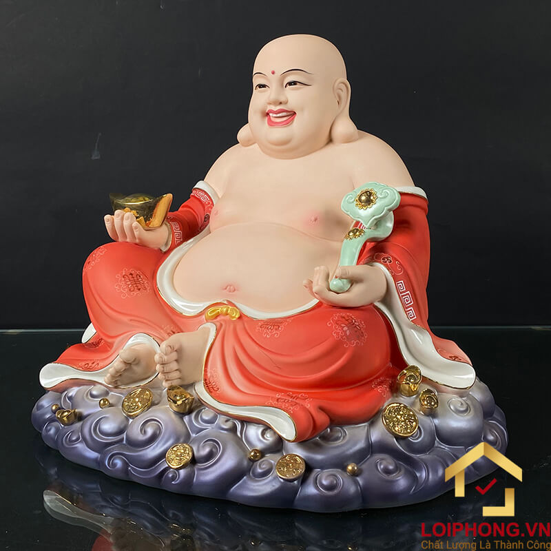 Tượng Phật Di Lặc Ngồi Đế Mây Bằng Sứ Sơn Đỏ cao 40cm, 48cm