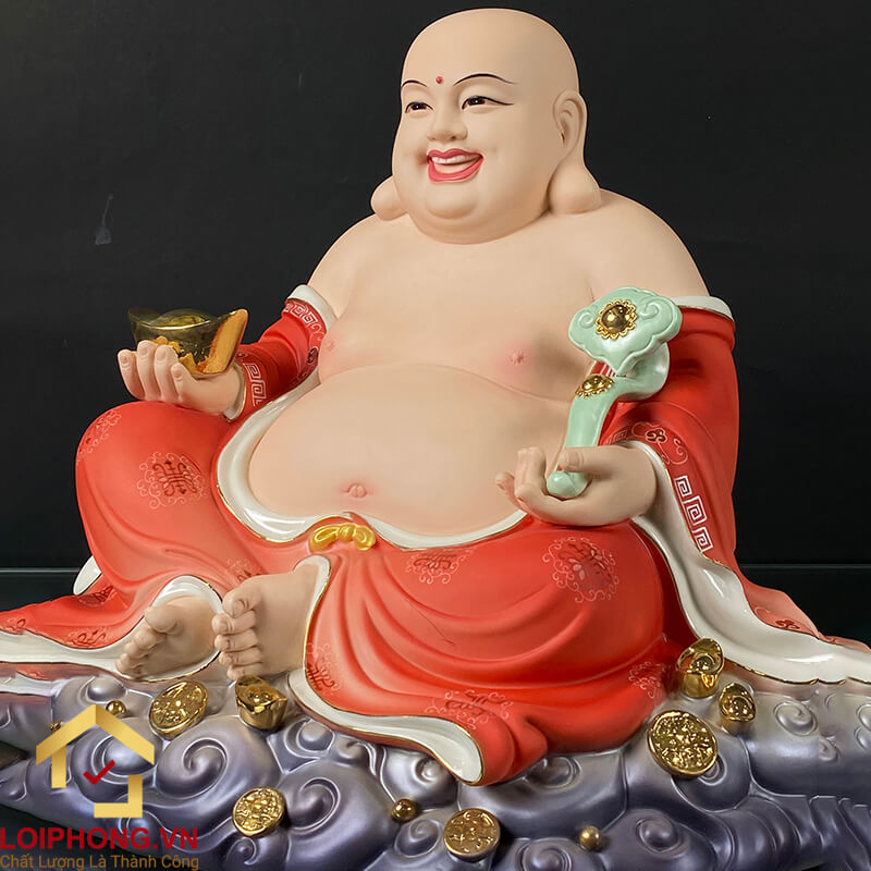 Tượng Phật Di Lặc Ngồi Đế Mây Bằng Sứ Sơn Đỏ cao 40cm, 48cm
