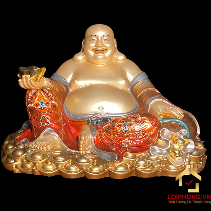 Tượng Phật Di Lặc Ngồi Núi Bạc Bằng Đồng Sơn Đỏ Vẽ Màu Cao Cấp