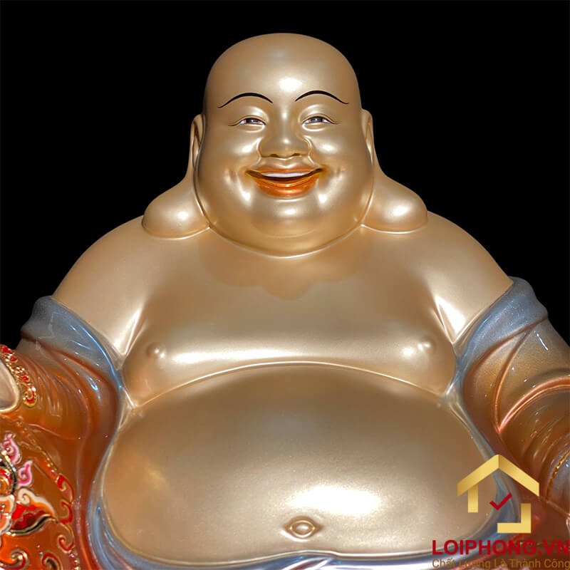 Tượng Phật Di Lặc Ngồi Núi Bạc Bằng Đồng Sơn Đỏ Vẽ Màu Cao Cấp