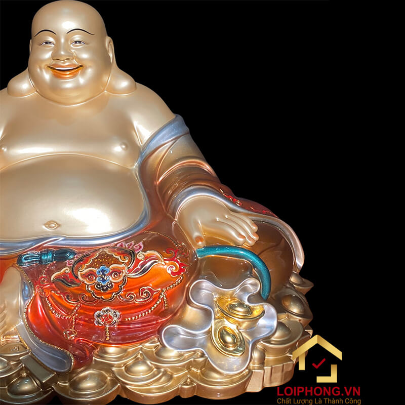 Tượng Phật Di Lặc Ngồi Núi Bạc Bằng Đồng Sơn Đỏ Vẽ Màu Cao Cấp