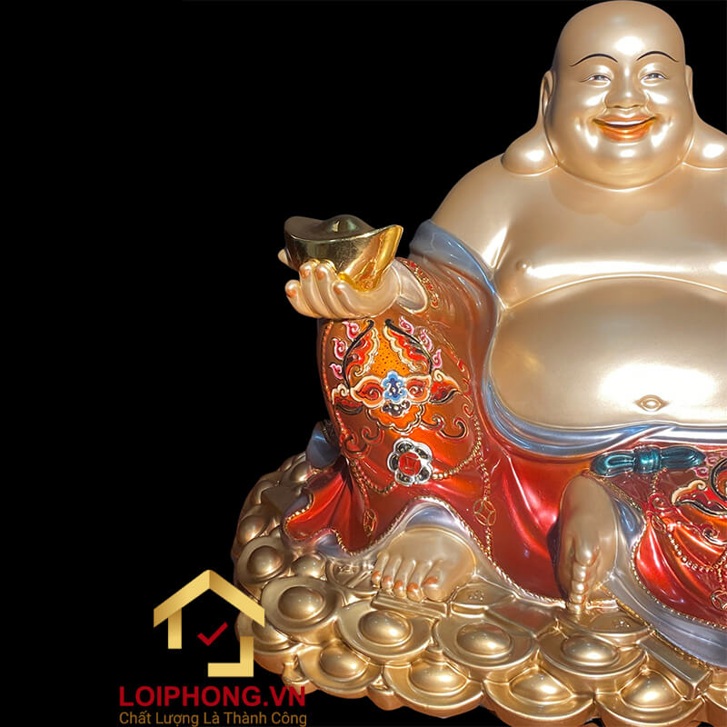 Tượng Phật Di Lặc Ngồi Núi Bạc Bằng Đồng Sơn Đỏ Vẽ Màu Cao Cấp