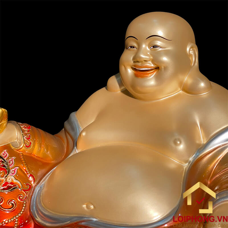 Tượng Phật Di Lặc Ngồi Núi Bạc Bằng Đồng Sơn Đỏ Vẽ Màu Cao Cấp