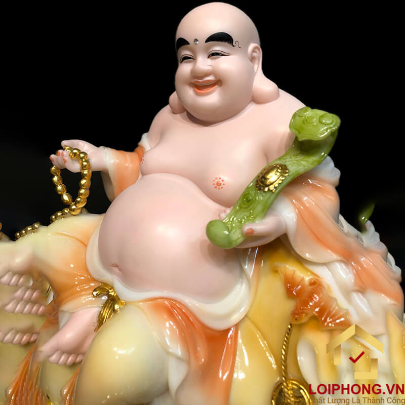 Tượng Phật Di Lặc Ngồi Đế Đồng Tiền Bằng Bột Đá Cẩm Thạch Sơn cao 40cm, 48cm