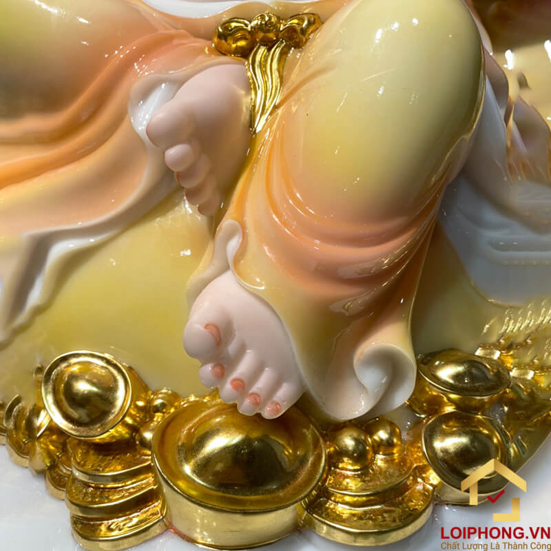 Tượng Phật Di Lặc Ngồi Đế Đồng Tiền Bằng Bột Đá Cẩm Thạch Sơn cao 40cm, 48cm