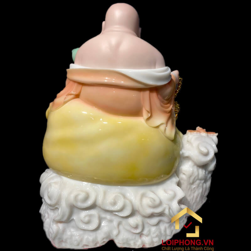 Tượng Phật Di Lặc Ngồi Đế Đồng Tiền Bằng Bột Đá Cẩm Thạch Sơn cao 40cm, 48cm