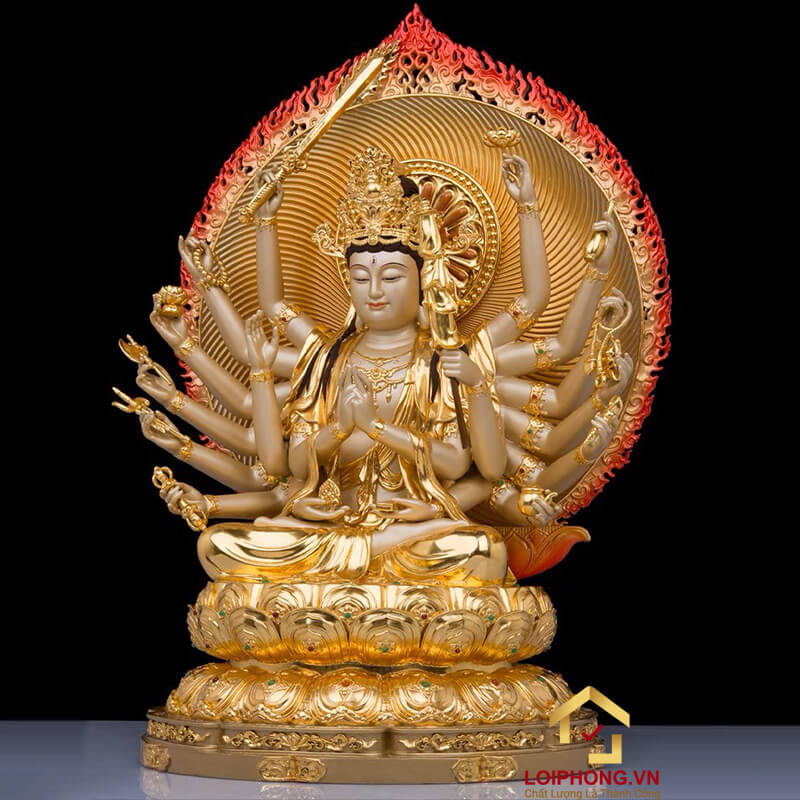 Tượng Phật Mẫu Chuẩn Đề bằng đồng dát vàng cao 30cm, 40 cm, 48 cm