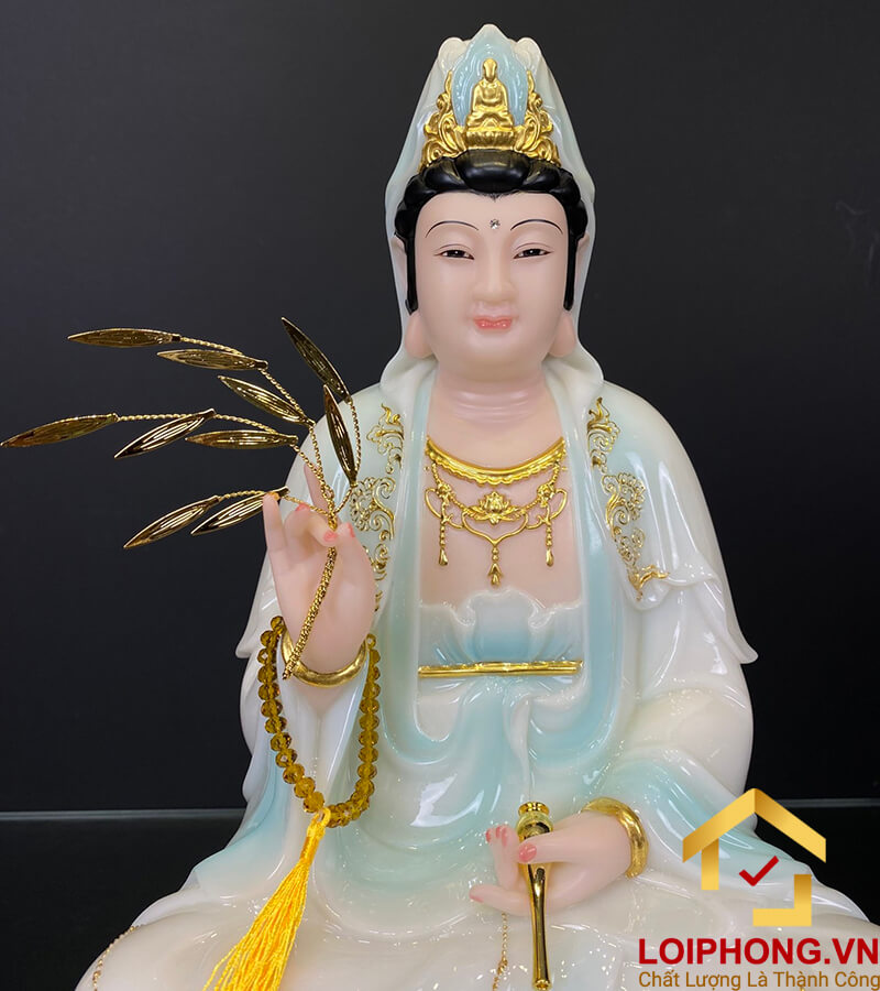 Tượng phật quan âm tọa đài sen ngồi trên đế mây màu xanh dương cao 30 - 40 – 48 cm