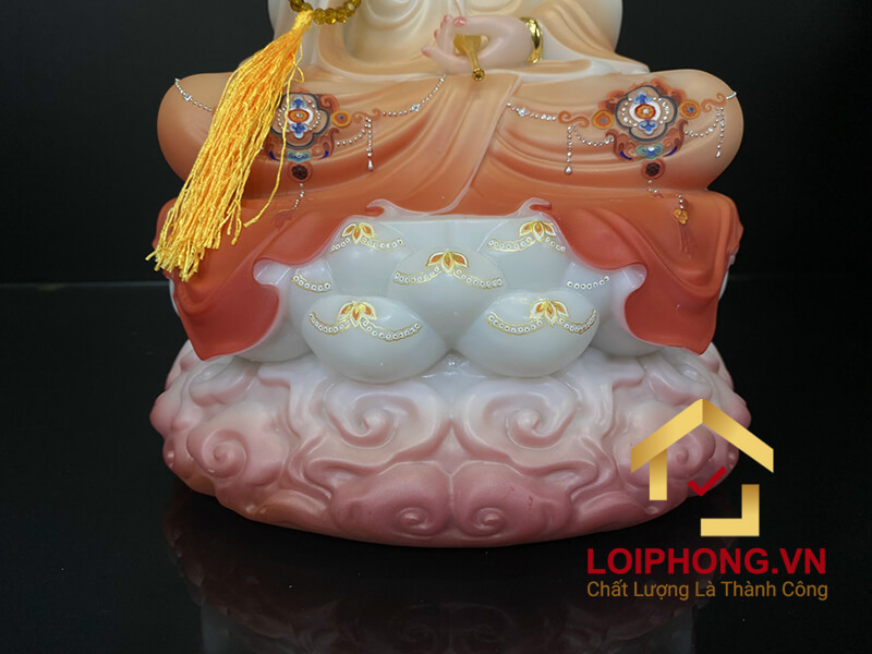 Tượng phật quan âm tọa đài sen ngồi trên đế mây màu đỏ nhạt cao 30 - 40 – 48 cm