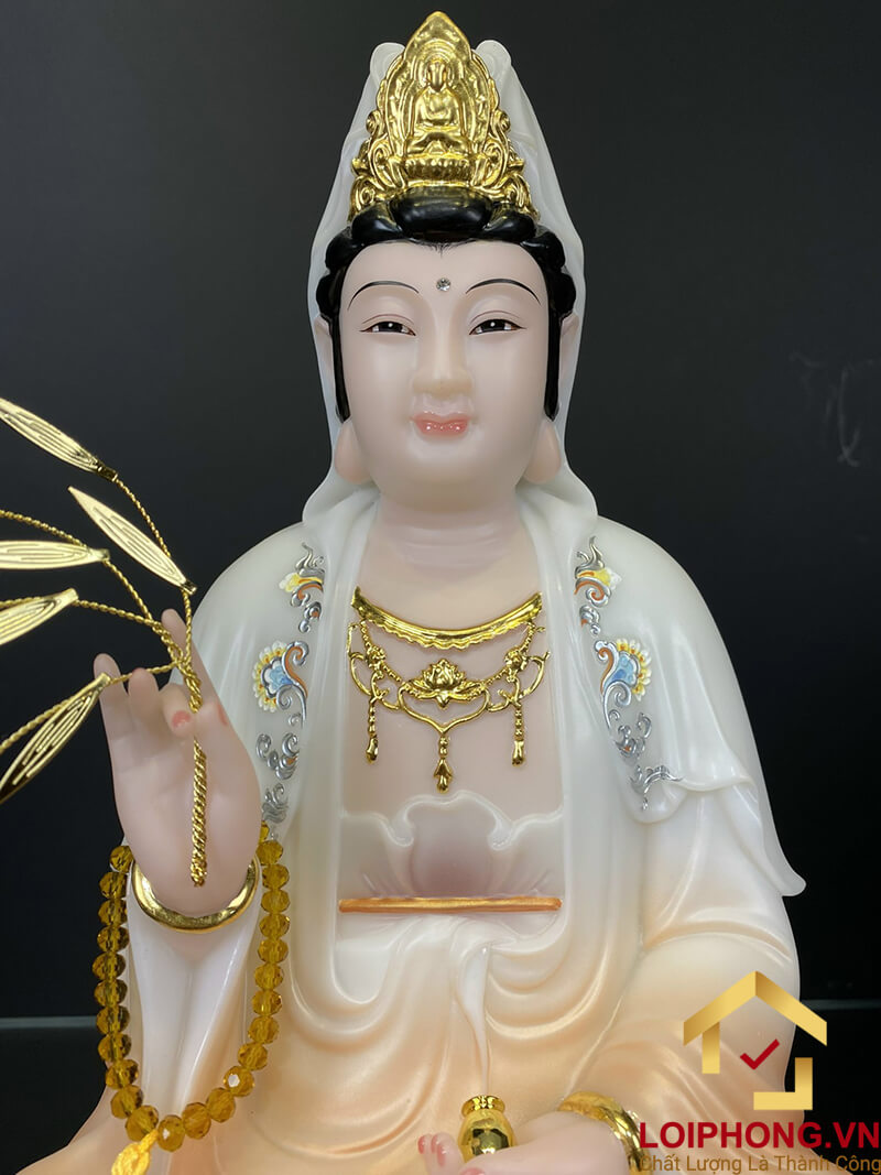 Tượng phật quan âm tọa đài sen ngồi trên đế mây màu đỏ nhạt cao 30 - 40 – 48 cm