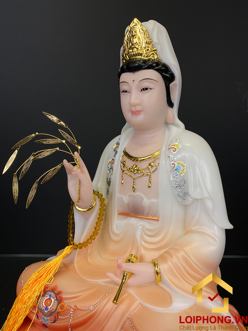 Tượng phật quan âm tọa đài sen ngồi trên đế mây màu đỏ nhạt cao 30 - 40 – 48 cm