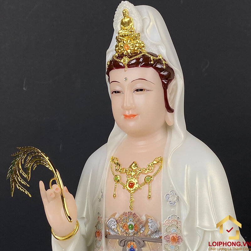 Tượng Phật Quan Âm bằng bột đá trang phục màu tím cao 30 - 40 - 48 cm