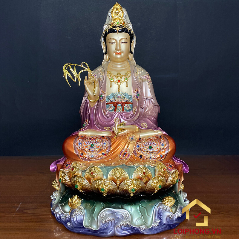 Tượng Phật Quan Âm Ngồi Đế Non Nước Bằng Đồng Men Cổ Mẫn Bảo Cao Cấp cao 40cm, 48cm