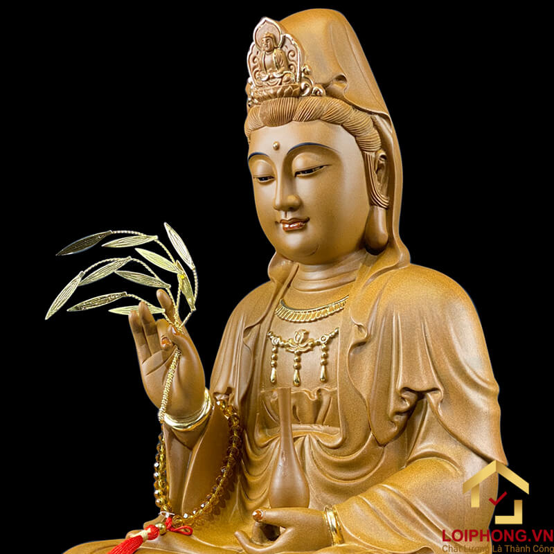 Tượng Phật Quan Âm Ngồi Đài Sen Bằng Gỗ Long Não cao từ 30 - 65cm