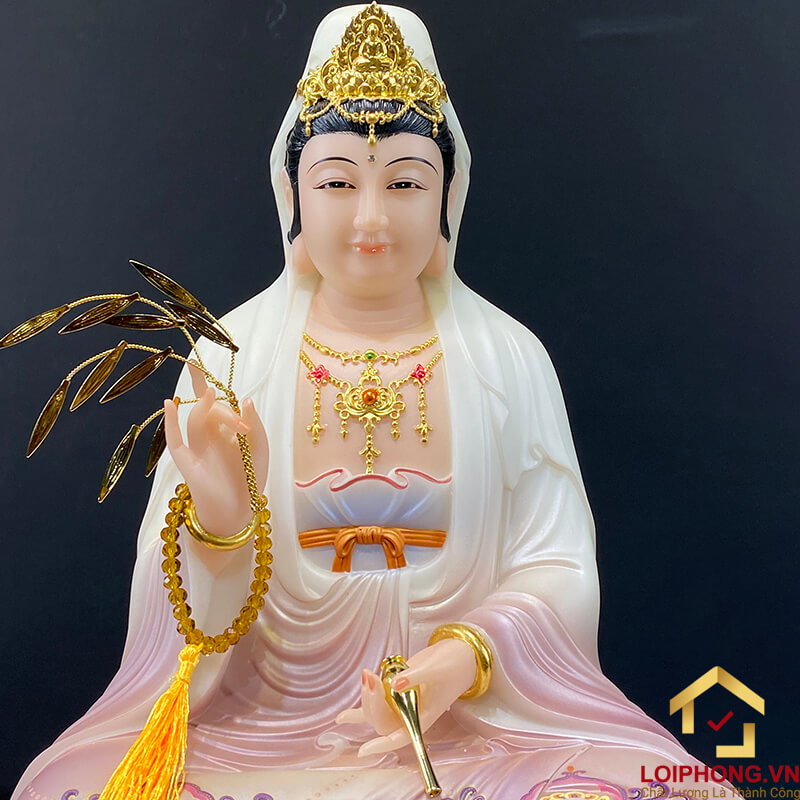 Tượng Phật Quan Âm Ngồi Đài Sen Bằng Bột Đá Sơn Tím cao từ 30 - 65cm