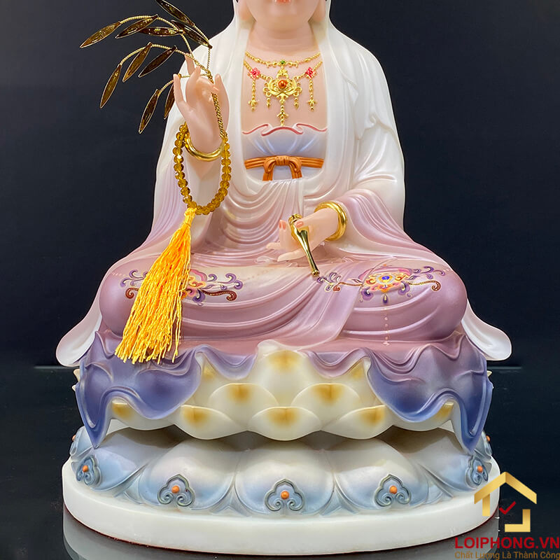 Tượng Phật Quan Âm Ngồi Đài Sen Bằng Bột Đá Sơn Tím cao từ 30 - 65cm