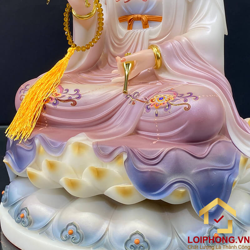 Tượng Phật Quan Âm Ngồi Đài Sen Bằng Bột Đá Sơn Tím cao từ 30 - 65cm