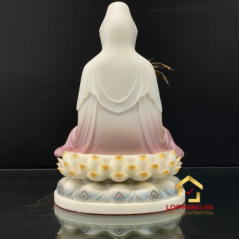 Tượng Phật Quan Âm Ngồi Đài Sen Bằng Bột Đá Sơn Tím cao từ 30 - 65cm