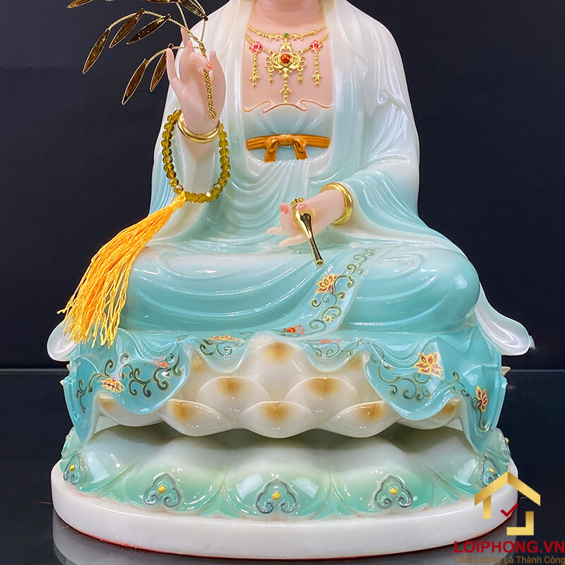 Tượng Phật Quan Âm Ngồi Đài Sen Bằng Bột Đá Sơn Xanh Cao Cấp cao từ 30 - 65cm