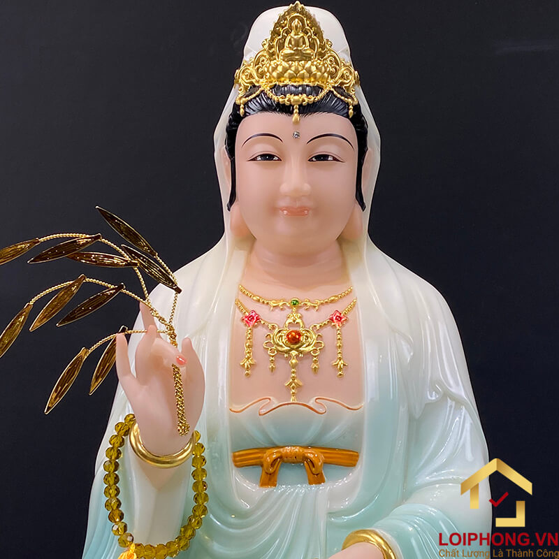 Tượng Phật Quan Âm Ngồi Đài Sen Bằng Bột Đá Sơn Xanh Cao Cấp cao từ 30 - 65cm