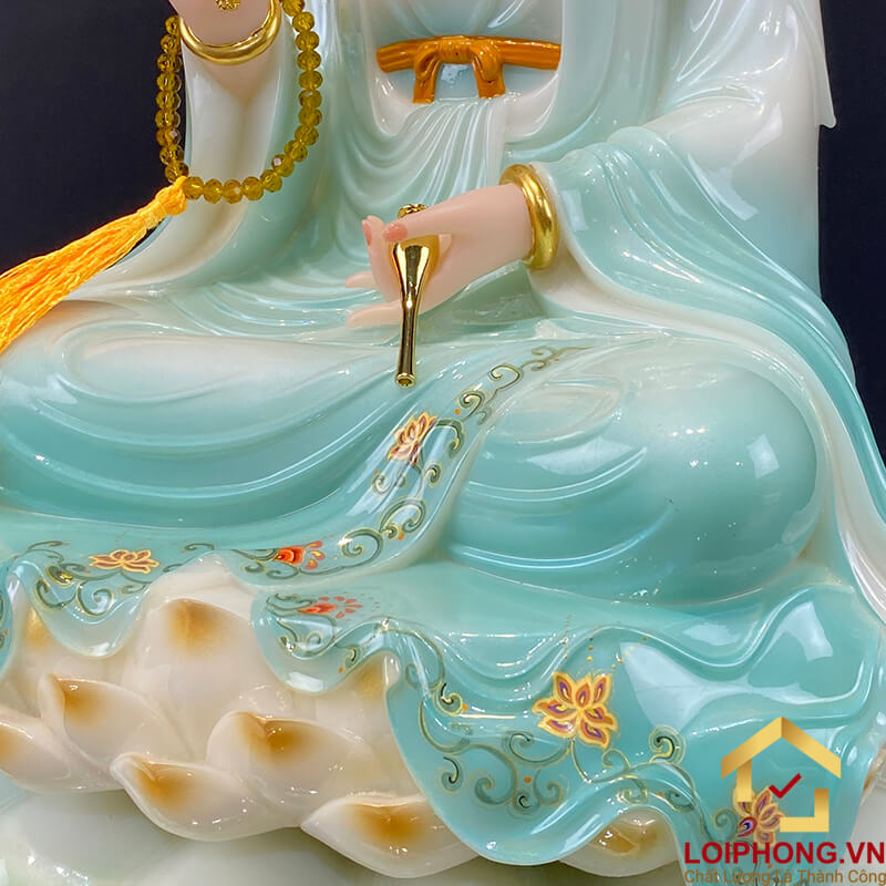 Tượng Phật Quan Âm Ngồi Đài Sen Bằng Bột Đá Sơn Xanh Cao Cấp cao từ 30 - 65cm